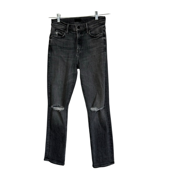 MOTHER Denim - Mother Jeans The Mid Rise Dazzler Ankle Open Later Faded Black Stone Wash Sz 25
